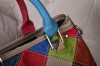 Multicolour Patchwork Real Leather Small Zip Bag Handbag Messeng