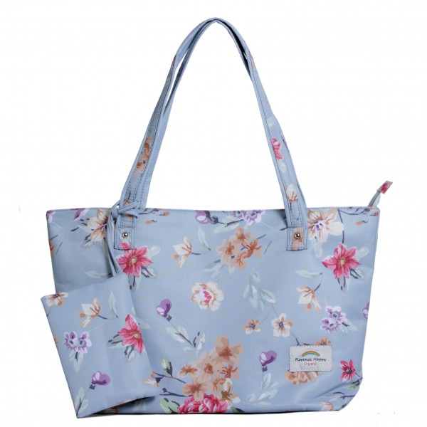 Pale Blue Floral Handbag + Matching Purse
