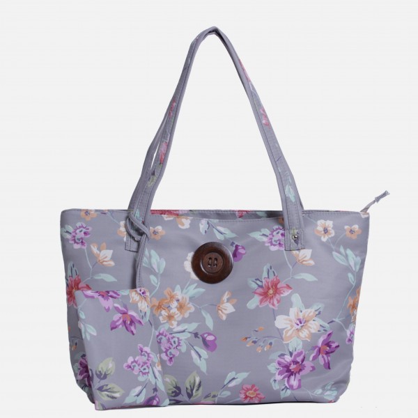 Light Grey Floral Button Handbag + Matching Purse