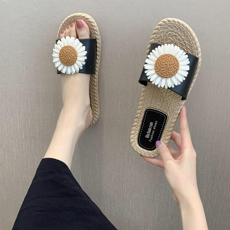Daisy Slide Sandals Black