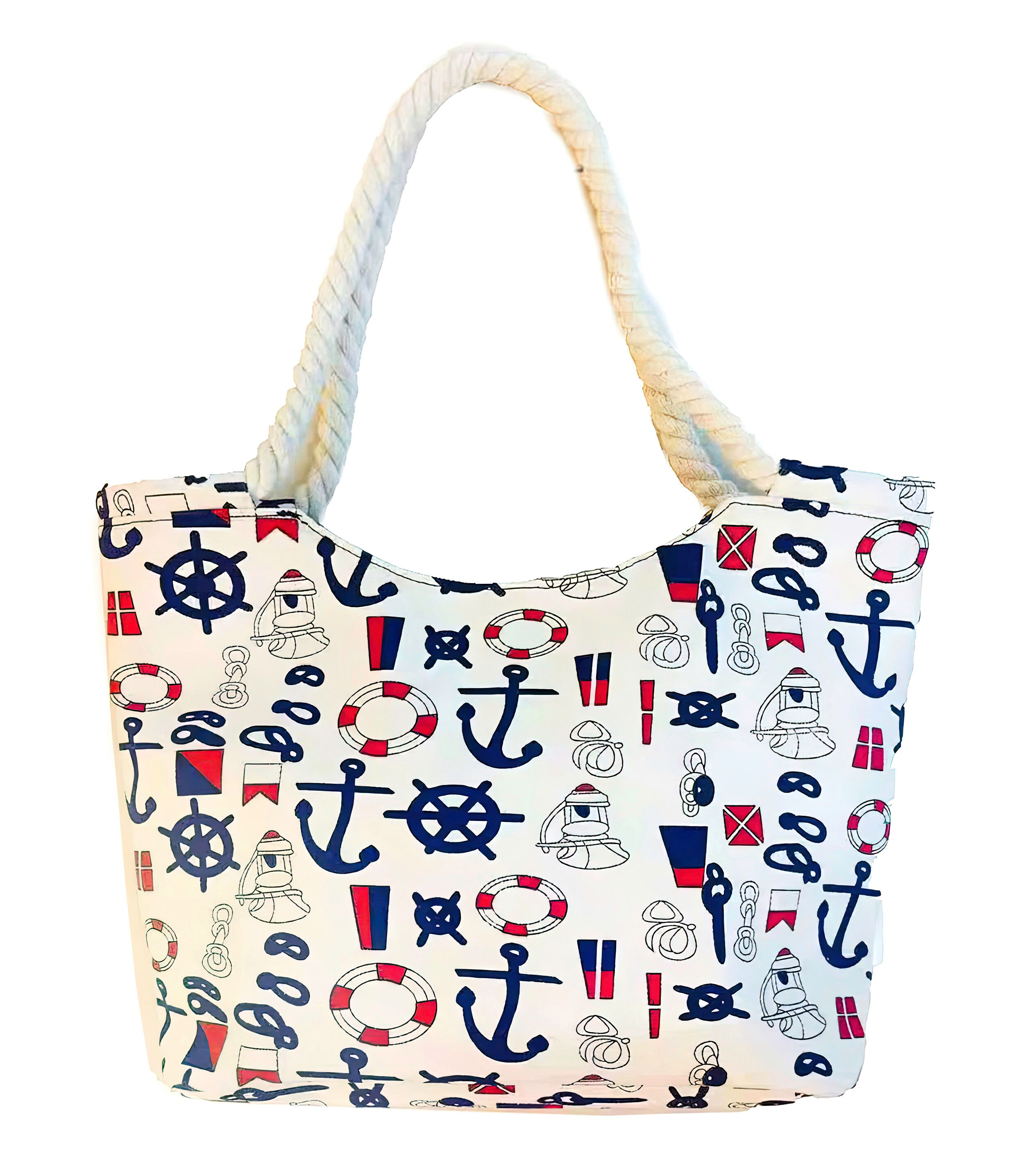 Anchor Seaside Theme Rope Handles Beach Tote Bag