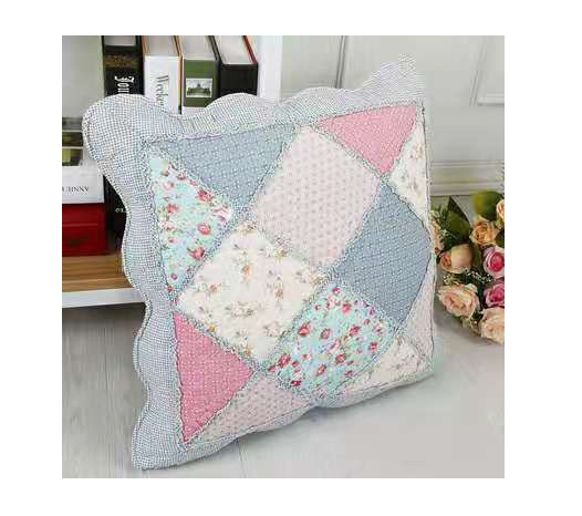 18\" x 18\" Sky Blue Pink Floral Patchwork Cushion Cover