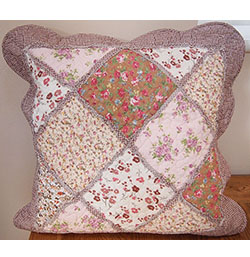18\" x 18\" Red Brown Floral Patchwork Cushion Cover