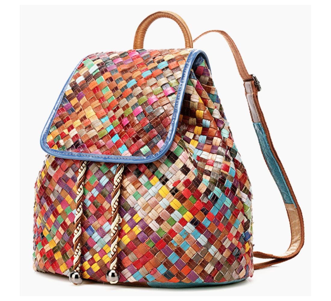 Handmade Woven Multicolour Leather Rucksack Flap Cover