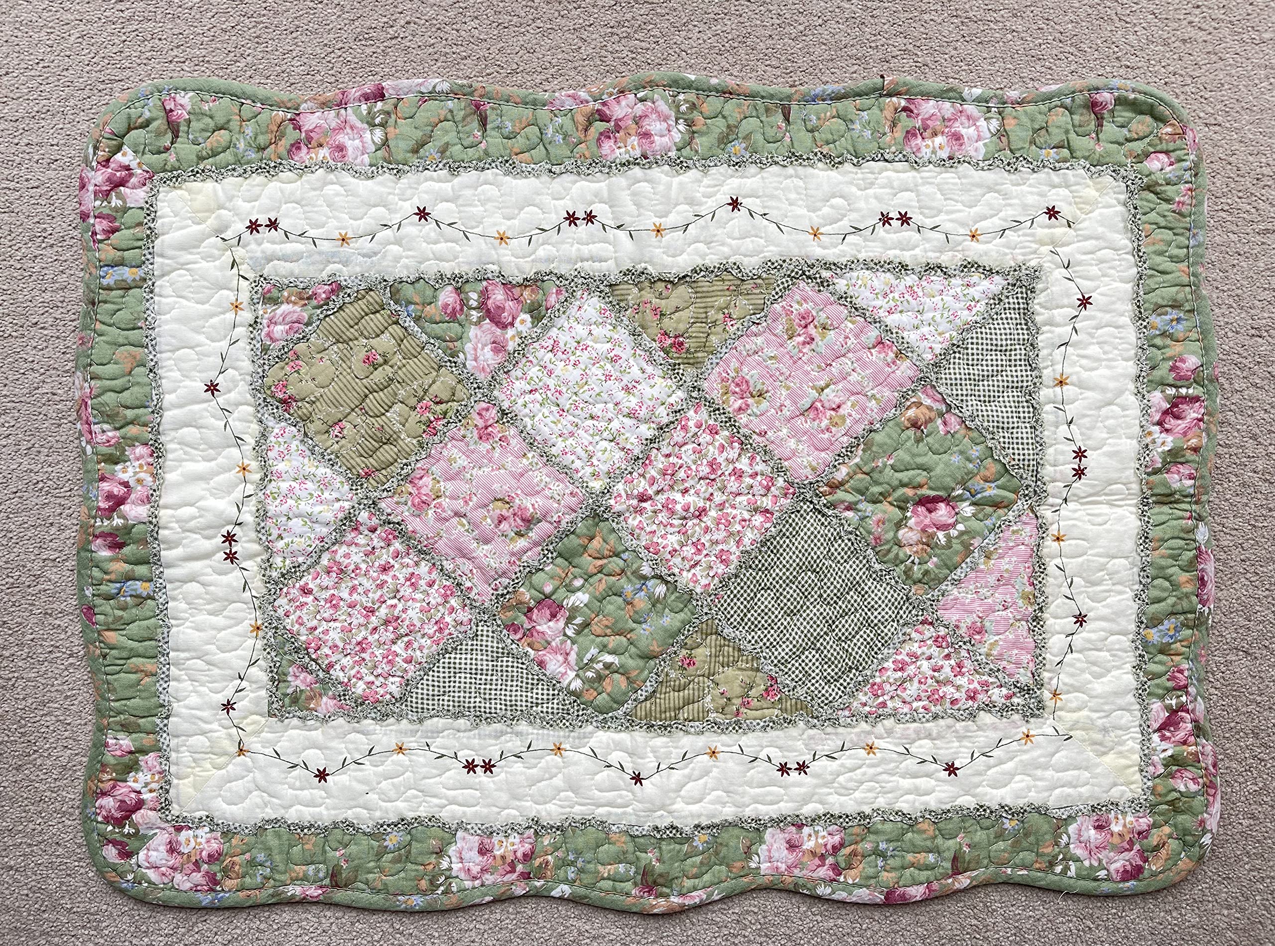 Green Floral Patchwork Non-Slip Quilted Cotton Mat