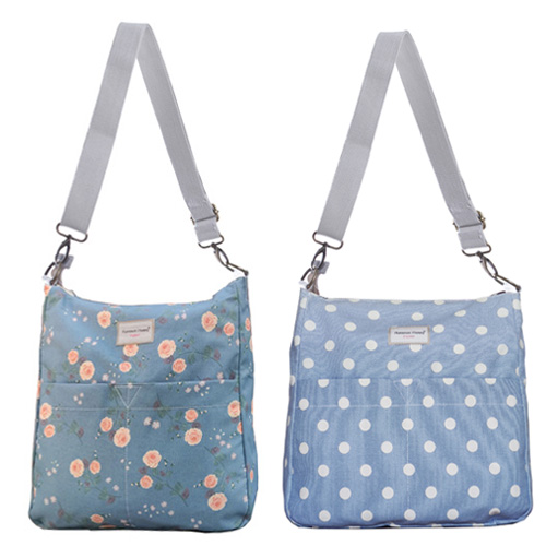 SKy Blue Spot / Floral Large Zip Reversible Messenger