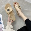 Floral Design Flat Sandals - Beige