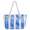 Watercolor Lacier Blue White Strip Rope Handles Tote Bag