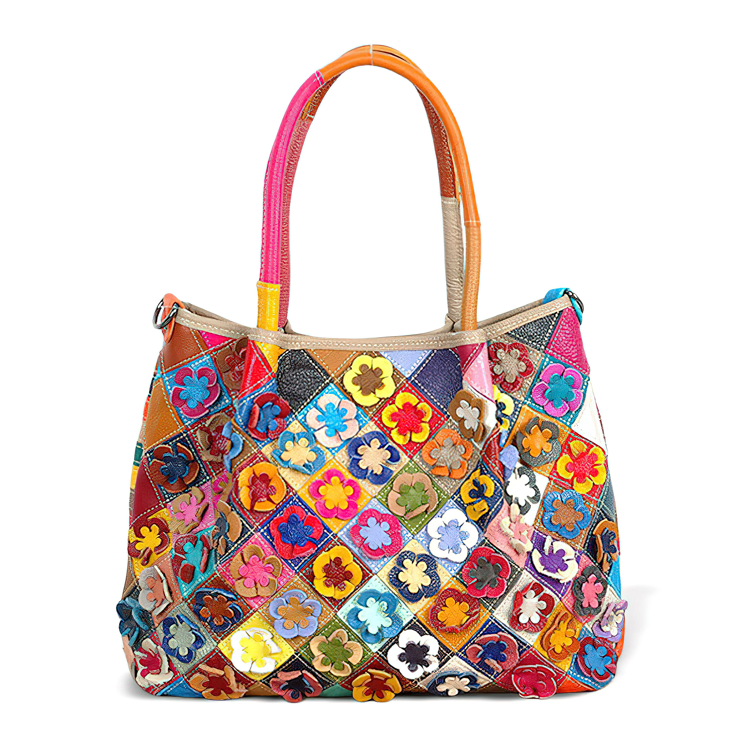 Handmade Flower Patchwork Leather Tote Cross Body