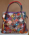 Handmade Flower Patchwork Leather Handbag with Tassels