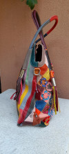 Handmade Flower Patchwork Leather Handbag with Tassels