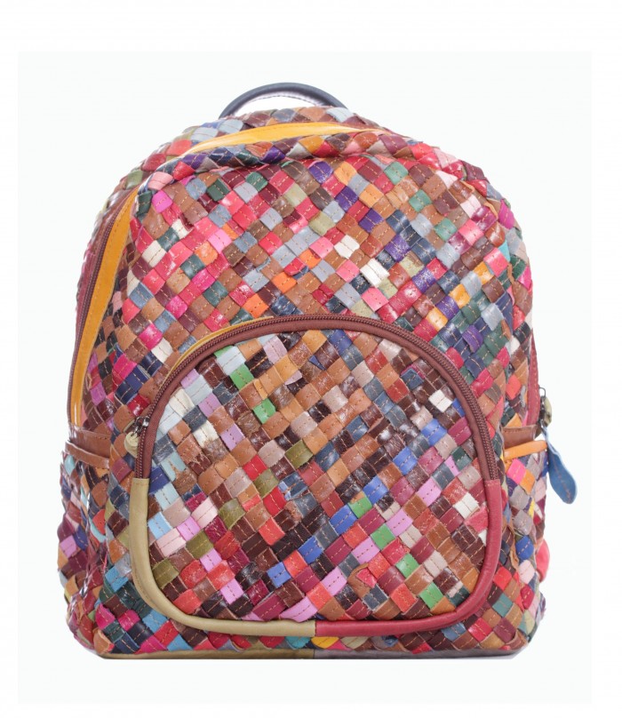 Handmade_Woven_Multicolour_Leather_Zip_Round_Backpack