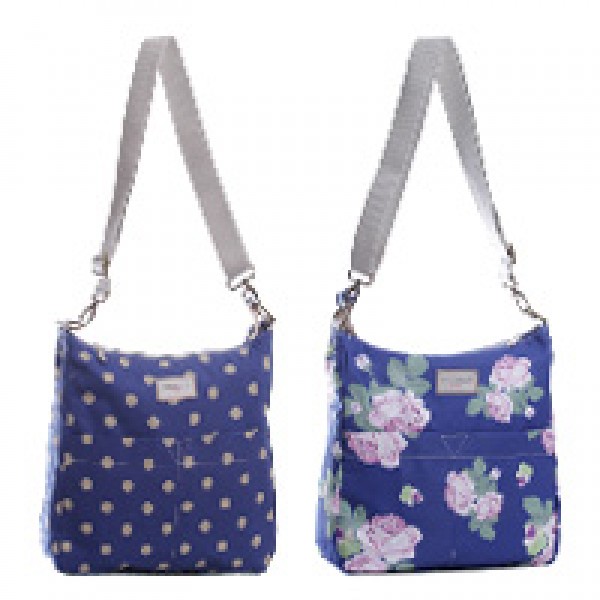Navy Blue Spot / Floral Large Zip Reversible Messenger